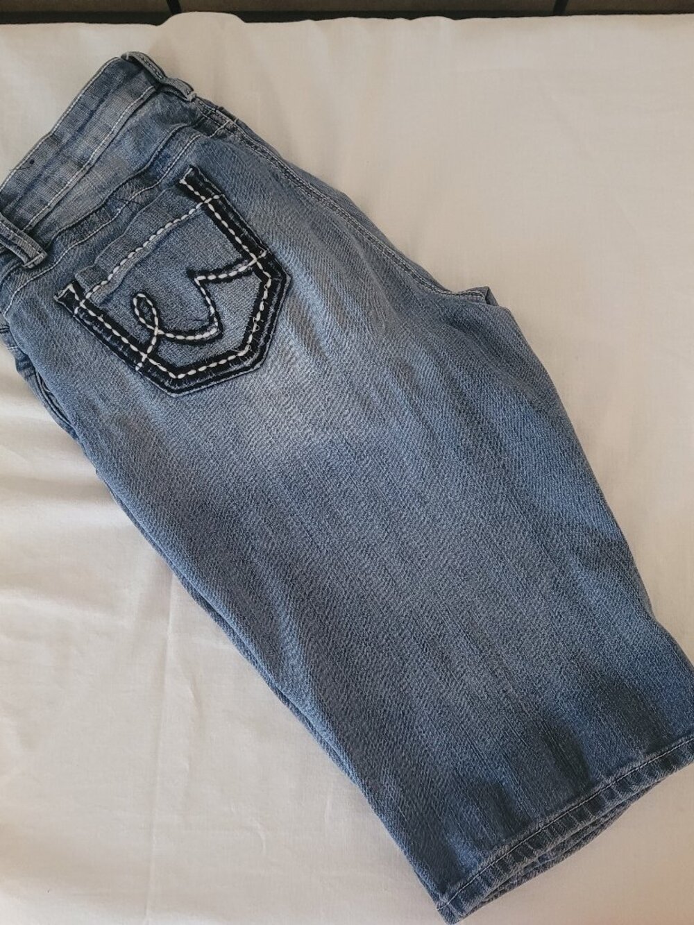 Blue Jean Shorts YMI Size 11 Faded & Distressed Denim Bermuda Length or Cuff